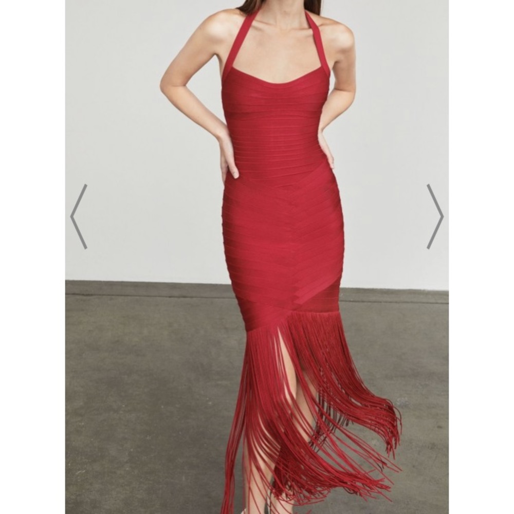 Herve Leger Alexis Bandage Fringe Halter Size XS